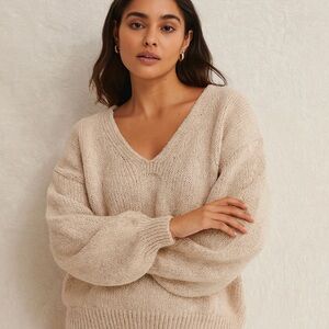 RUE21 Womens Chunky Knit Braided Back Cream Long Sleeve Sweater Size Small